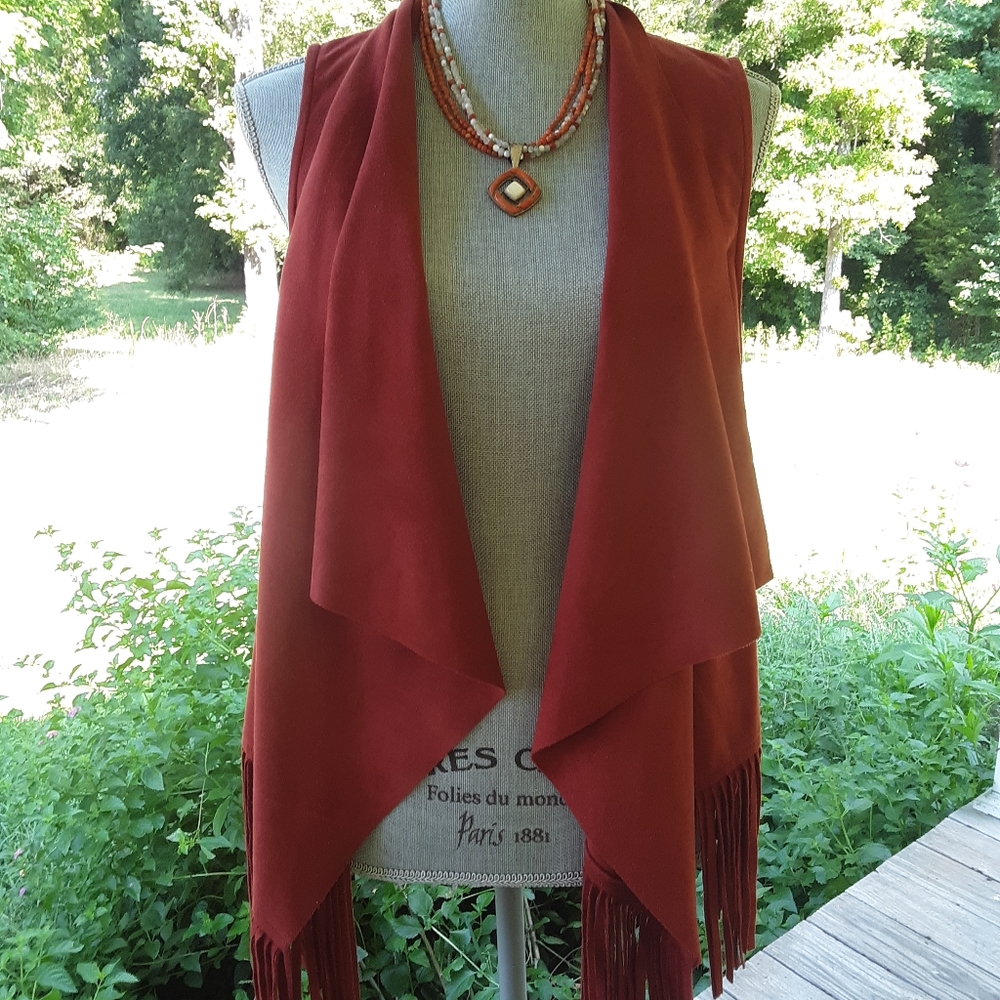 Faux Suede Fringe Vest